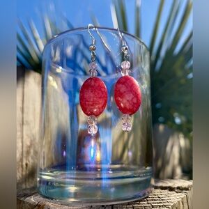 HandCrafted Thulite & Crystal earrings